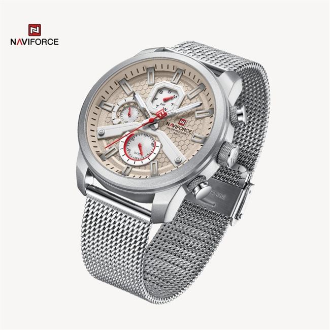 ساعت مچی اورجینال مردانه ناوی فورس|Naviforce|نوی فورس|نیوی فورس سه موتوره فول تایم | نقره ای|| کد رفرنس NF9211